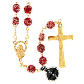 Chapelet en verre de Murano rouge et doré 8 mm