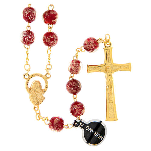 Chapelet en verre de Murano rouge et doré 8 mm 1