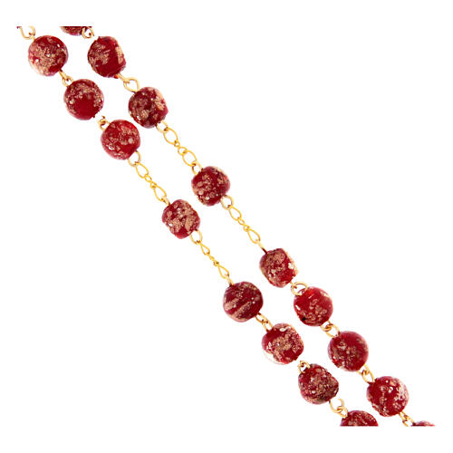 Chapelet en verre de Murano rouge et doré 8 mm 4