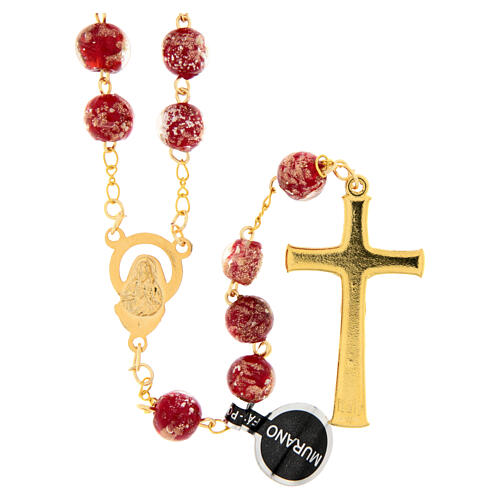 Red and Gold Murano Glass Rosary, 8mm 3