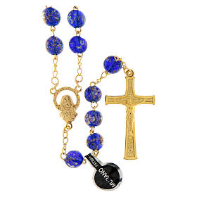 Blue, white, and bronze Murano glass rosary, 8mm
