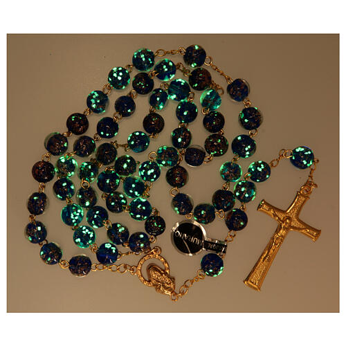 Blue, white, and bronze Murano glass rosary, 8mm 2