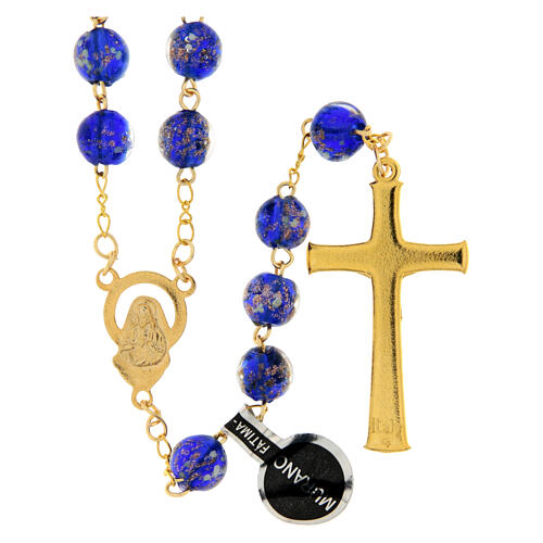 Blue, white, and bronze Murano glass rosary, 8mm 3