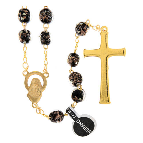 Black and bronze Murano glass rosary, 0.31 in beads 3