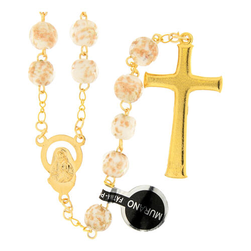 White and gold Murano glass rosary, 0.31 in beads 3