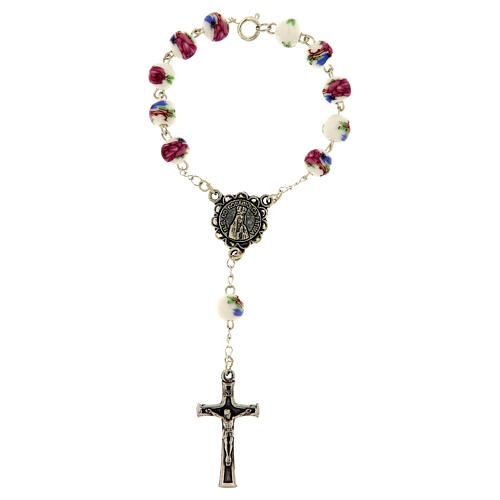 Fatima single decade rosary, 0.31 in plastic beads with roses 1