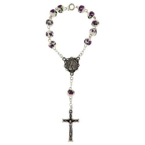 Decina Fatima grani plastica con rose viola 8mm 1