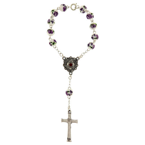 Decina Fatima grani plastica con rose viola 8mm 2