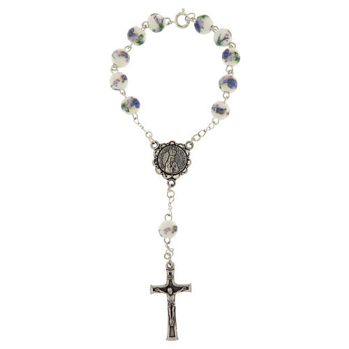 Fatima single decade rosary with blue roses on 0.31 in beads 1