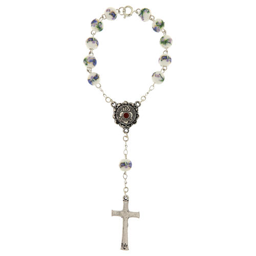 Fatima single decade rosary with blue roses on 0.31 in beads 2