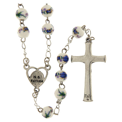 Chapelet Fatima perles en plastique avec roses et fleurs bleues 8 mm 2