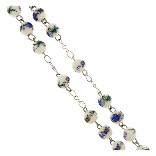 Chapelet Fatima perles en plastique avec roses et fleurs bleues 8 mm 3