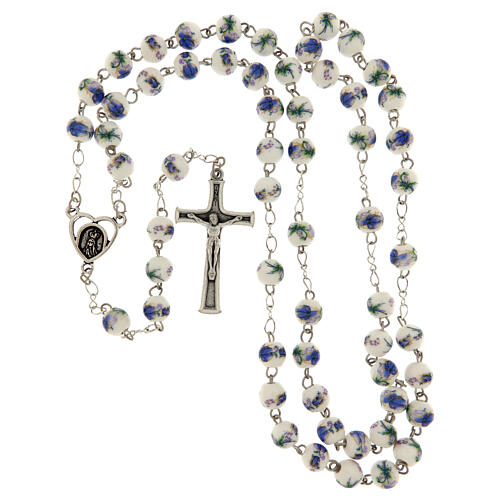 Chapelet Fatima perles en plastique avec roses et fleurs bleues 8 mm 4