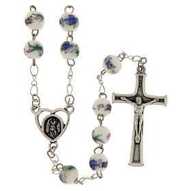 Rosario Fatima grani plastica con rose e fiori blu 8mm