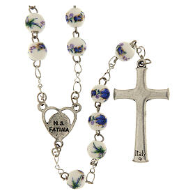 Rosario Fatima grani plastica con rose e fiori blu 8mm
