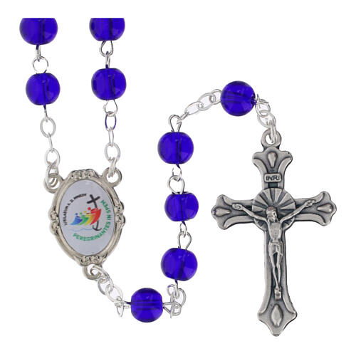Chapelet bleu nuit verre 5 mm boîte logo officiel Jubilé 2025 1