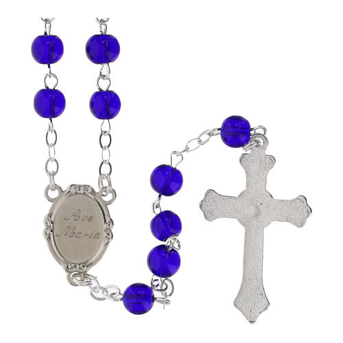 Chapelet bleu nuit verre 5 mm boîte logo officiel Jubilé 2025 3