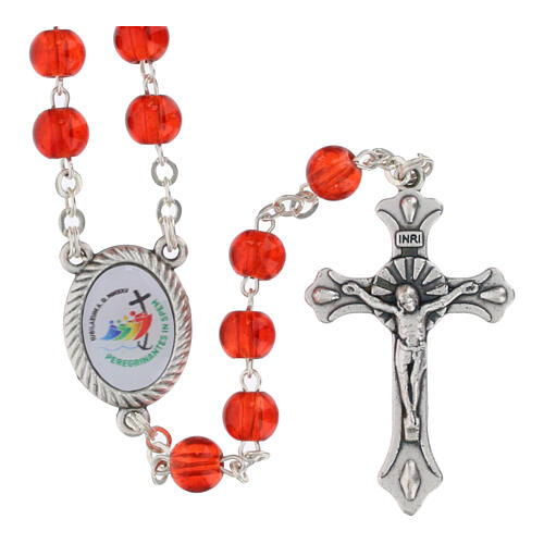 Boîte Saint-Pierre avec chapelet rouge en verre de 5 mm logo Jubilé 2025 1