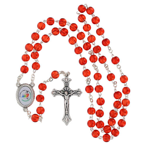 Scatola San Pietro con rosario rosso vetro 5mm logo Giubileo 2025 5