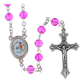 Terço cor-de-rosa de vidro 5 mm com caixinha Jubileu 2025