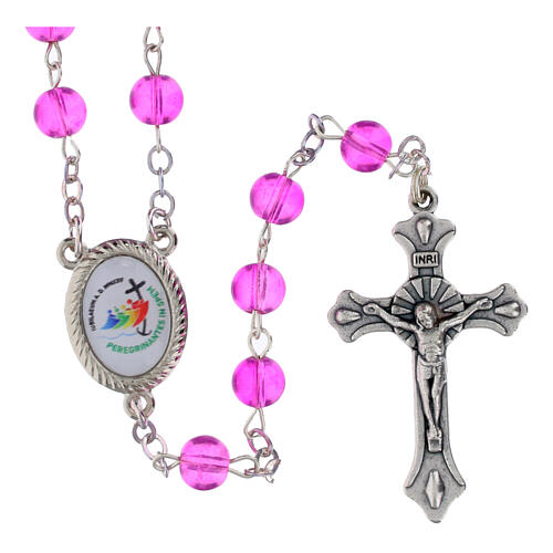 Terço cor-de-rosa de vidro 5 mm com caixinha Jubileu 2025 1