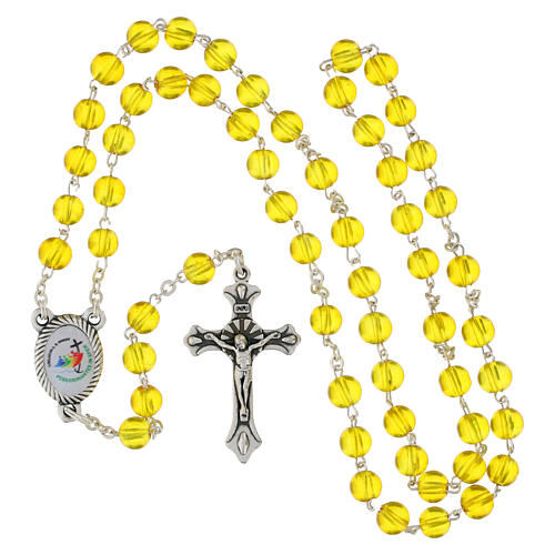 Rosario vidrio amarillo 5 mm Jubileo 2025 con cajita San Pedro 5