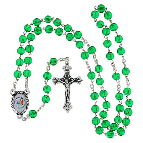 Jubilee 2025 green glass rosary with 2 in beads and St. Peter's case 5