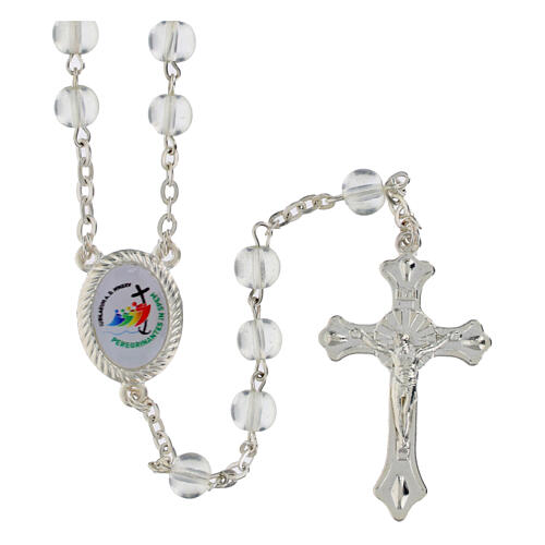 Jubilee 2025 clear glass rosary with 0.2 in beads and case 1