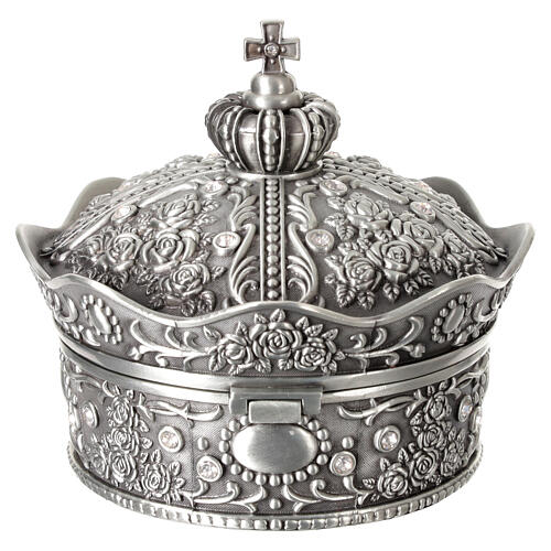 Caja para rosario en forma de corona metal y zircones 10,5x10 cm 4