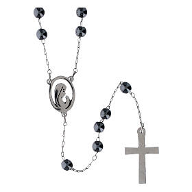 Silver-plated steel rosary with 0.12 in hematite beads