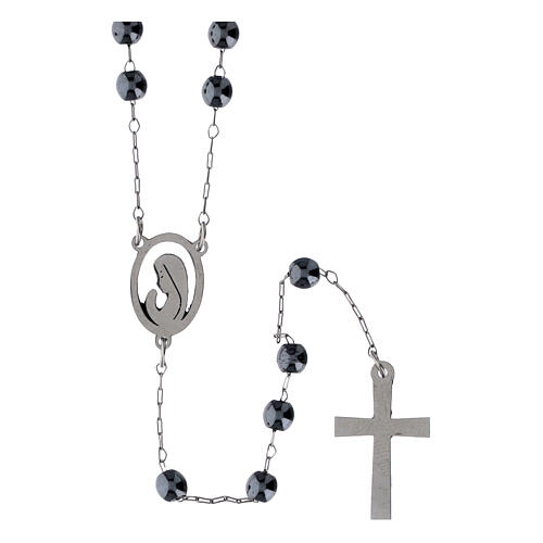 Silver-plated steel rosary with 0.12 in hematite beads 2