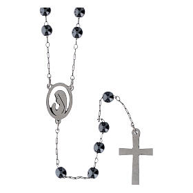 Rosario acero plateado con granos hematites 3 mm