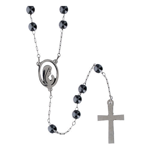 Rosario acero plateado con granos hematites 3 mm 1