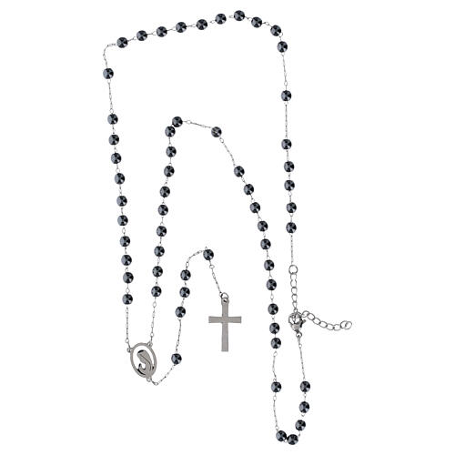 Rosario acciaio argentato con grani ematite 3 mm 4