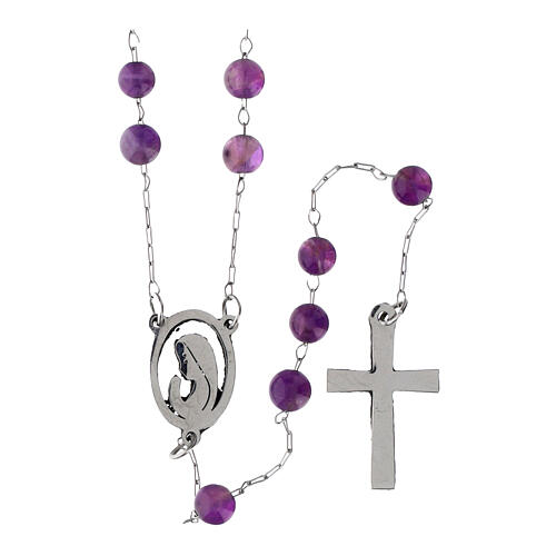 Silver-plated steel rosary with 0.12 in amethyst beads 2
