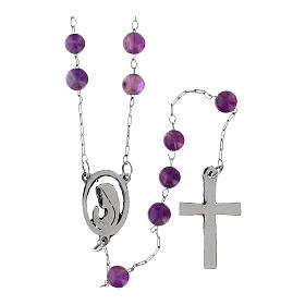 Chapelet acier argenté avec perles d'améthyste 3 mm