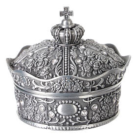 Caja para rosario en forma de corona metal y zircones 5,5x5 cm