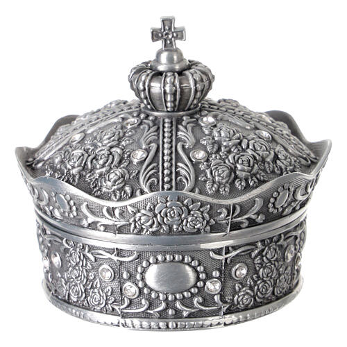 Caja para rosario en forma de corona metal y zircones 5,5x5 cm 1