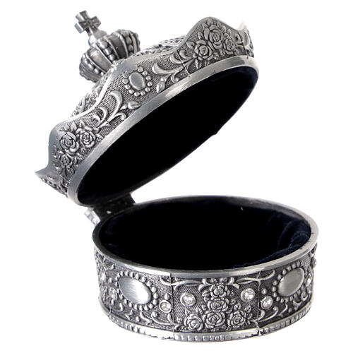 Caja para rosario en forma de corona metal y zircones 5,5x5 cm 2