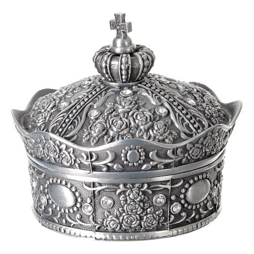 Caja para rosario en forma de corona metal y zircones 5,5x5 cm 3