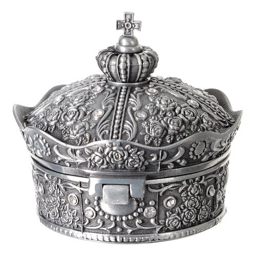 Caja para rosario en forma de corona metal y zircones 5,5x5 cm 4