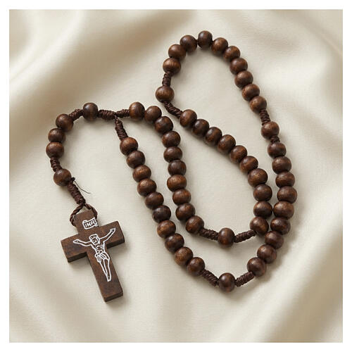 Rosario grani 6 mm legno scuro con corda 2