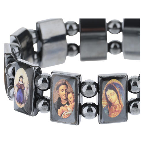 Armband aus Hämatit mit Heiligenmotiven und grauen Perlen 3