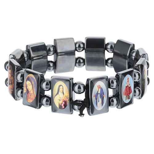Armband aus Hämatit mit Heiligenmotiven und grauen Perlen 4