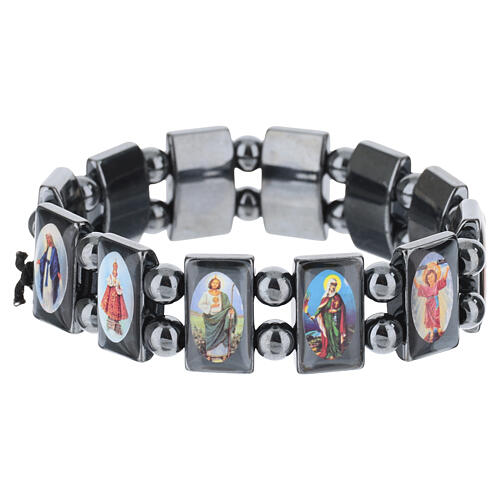 Bracelet hématite images sacrées et perles grises 5