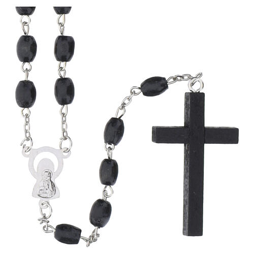 Rosary black wood 6 mm beads with Virgin Mary and Sacred Heart medals 4