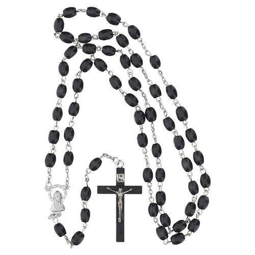 Rosary black wood 6 mm beads with Virgin Mary and Sacred Heart medals 5