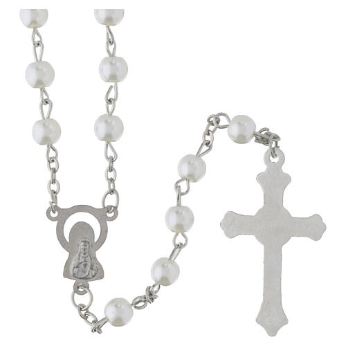 Rosary in pearl-effect glass with 0.24-inch beads 4