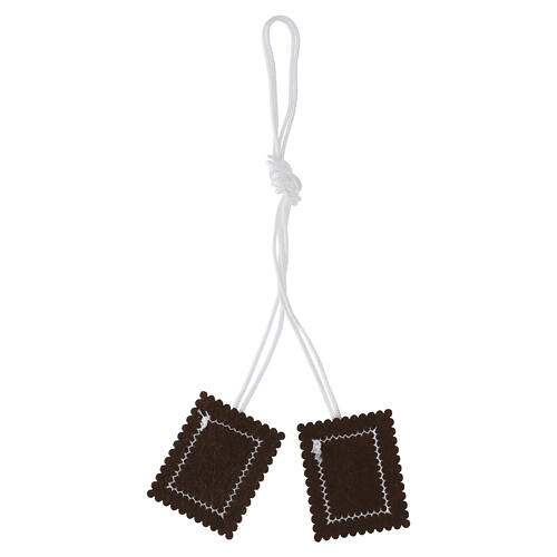 Brown scapular with Our Lady of Mount Carmel and Sacred Heart, 2.2x1.8 in 3