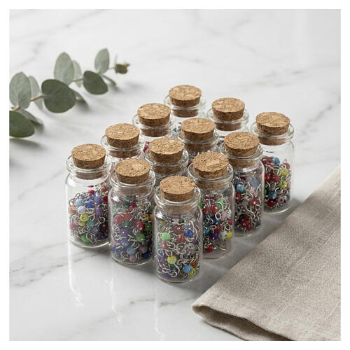 Set of 12 coloured rosaries in glass bottles with cork stoppers 2